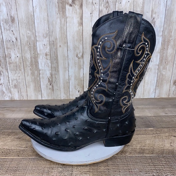 El Mexicano Women’s Cowboy Boots Black Ostrich Embroidered Leather Size 7.5 B - Picture 8 of 13
